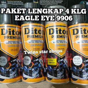 Pilok Cat Semprot Diton Premium Paket Lengkap 4 Kaleng 400cc Kuning Metalik Eagle Eye Harley 9906 Primer Grey 9120 Silver Metalic 9180 Clear Glossy 9128 Paketan Diton Spray Paint