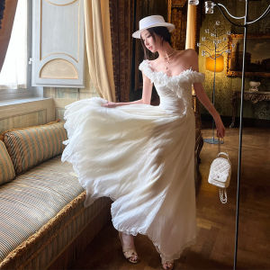 Elegant Heavy Embroidery Half Skirt Womens Summer Maxi Skirt High Waist A-Line Skirt Korean Style Commute Folded Design Polyester Fabric