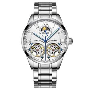 AILANG | AILANG PD-8822 Mens Automatic Mechanical Watch Double Tourbillon Design Business Fashion Moon Phase Wristwatch with Leather