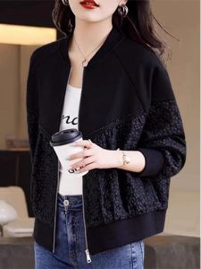 WANGGONGZHU | Loose Fit Short Baseball Jacket Womens Black Fashion Slimming Stylish Top For Autumn 2025 New Arrival Princess Style Coat