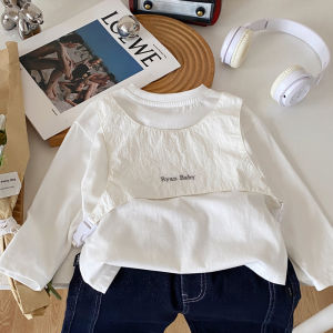 Trendy Long Sleeve Letter Print T-Shirt for Kids Spring Autumn Cotton Loose Fit Base Layer Shirt Boys Girls Fashionable Bottom Wear