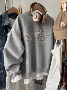 Gray Fleece Lined Thickened Hoodless Sweatshirt Womens plus Size Winter Outerwear Casual Comfortable Breathable Top