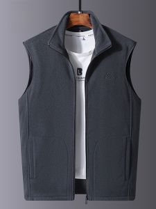 ROMON | Lormen Mens Fleece Vest Thickened Sleeveless Coat For Middle-Aged And Elderly Autumn Winter Fashion City Style Zipper Decoration