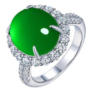 AILEQ | Genuine Agate Jade Green Egg Face Silver Ring