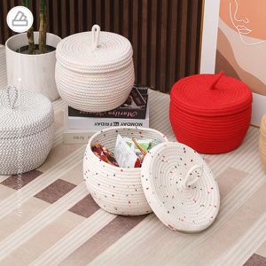 Home Desktop Miscellaneous Storage Basket Multi-purpose Hand Woven Cotton Rope Material Snacks Cosmetics Stationery Storage Box