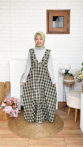 Gamis Anak Tanggung Perempuan Motif Kotak Outer Cantik Bahan Cotton Yandet + Polydobby Cutetrik