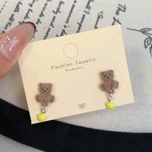 Silver Needle Bear Ear Studs Set of 7 Autumn Winter Furry Small Female Elegant Miniature Plush Decorations Festive Accessories