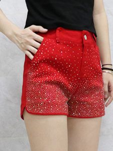 Dazzling Rhinestone High Waist Wide Leg Denim Shorts Womens Korean Style Summer New Slimming Elastic A-Line Hot Pants