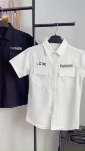 Áo sơ mi nam tay ngắn vải lụa mềm mịn thoáng mát phối hoạ tiết chữ trẻ trung cá tính-MILIN SHOP