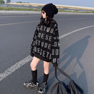 Girls Fleece Lined Hoodie Oversized One Piece Velvet Loose Top Korean Style Childrens Clothing Autumn Winter Kids Outfits