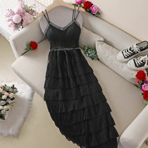 Elegant Lace Strapless Long Dress Set Womens Delicate Cake Skirt High Waist A-Line Gown Spring Fashion Double Wear Style