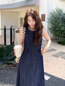 French Style Midi Dress Standard Fit A-Line Silhouette Casual Summer Season High Waist Design Pure Color Polyester Fiber