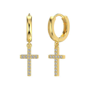 Fashion Christian Jesus Cross Rhinestone Pendant Earrings Gold Plated Small Hoop Earrings For Women Jewelry Gift