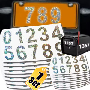 10Pcs/Set Car License Plate Reflective Laser Digital Label Stickers Mailbox Mailbox Closet Garage Reflective Digital Number Stickers Label