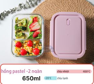 Hộp Thuỷ Tinh 650ml 2 Ngăn Chữ Nhật - Chịu Nhiệt Ron Chống Tràn - Hộp Đựng Cơm Văn Phòng Cao Cấp