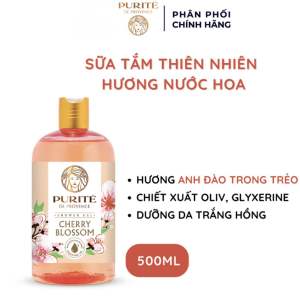 Sữa Tắm Purité 1100ml Cherry Blossom Shower Gel Hương Hoa Anh Đào nhẹ nhàng làm sạch và sáng mịn da cùng dầu olive.