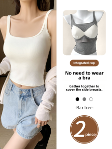Square Collar Strap Vest Women Inner Wear Summer 2025 New with Chest Pad Outer Wear Covers Side Breast Beautiful Back No Need to Wear Bra Top
