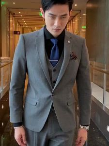 GUKENRO 3PCS Blazer for Men (suit vest pants) 2025 Male Blazer Korean Formal Evening Dinner Office Outfit Mens Tuxedo Set