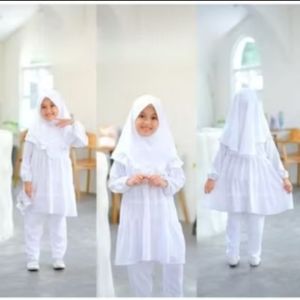 Setelan gamis manasik haji anak perempuan sudah 1 set celana baju jilbab setgam anak kekinian