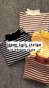 Inner Rajut Turtleneck Lengan Panjang Garis Garis / Atasan Rajut Wanita