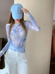 ฤดูร้อน Thin Ice ผ้าไหม เสื้อผ้าป้องกันรังสียูวี ผู้หญิง ย้อม ตาข่าย เสื้อยืดแขนยาว เสื้อปรับอากาศ Slim Cover Up เสื้อท่อนบน อินเทรนด์