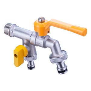 สำหรับล้างก๊อกน้ำทองเหลืองบอลวาล์ว - ข้อต่อแปลงหัวเกลียวสายยางสวน1/2 IBC 2-Way 1-Way