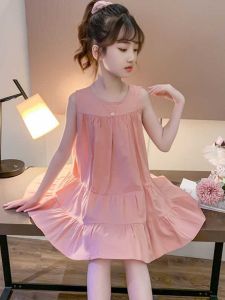 Girls Summer Dress Casual Sleeveless Vest Dress Childs Clothing Korean Style Pure Color Polyester Fiber A-Line Skirt