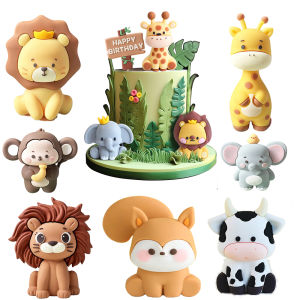 Safari Cake Toppers Wild Animals Lion Elephant Giraffe Monkey Jungle Theme Birthday Party Cake Decorations for Kids Boys Girls