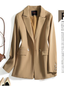 Kaki Color Shawl Collar Suit Jacket Women Autumn Winter Casual High Quality Elegant Street Style Small Western Style Formal Wear