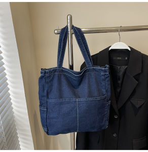 Casual Denim Tote Bag Large Capacity Commuter Womens Bag Retro Style Single Shoulder Bag Simple Quality Korean Version