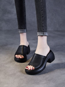 รองเท้าแตะส้นสูงหนังแท้สำหรับผู้หญิง ทรงปากปลา รองเท้าแตะแบบสวมลำลอง ทรงหัวแหลม ทรงแบน แฟชั่นฤดูร้อน รองเท้าแตะแบบสวมส้นแบน