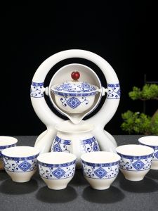 Chinese Style Ceramic Tea Set Home Use Automatic Tea Brewing Kit Anti-Scalding Whole Set Tea Pot with Tea Tray for Daily Use