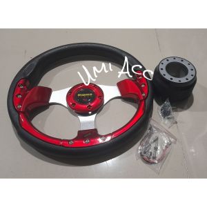 Paket Setir Racing Momo 13 Inch + Boskit Suzuki Toyota Daihatsu Mitsubishi Honda Stir Universal