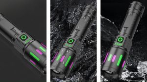 ไฟฉายสูงกำลัง ฟิล์มดูดแสงฟลูออเรสเซนต์ ไฟฉาย LED ถือได้ แสดงแสงไฟ 3 ระดับสว่างสำหรับใช้ในสถานการณ์ฉุกเฉินกลางแจ้ง