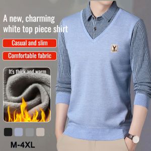 Mens warm padded fake twopiece fall winter shirt