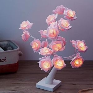 JOYINLED Pink Rose Table Lamp Color Changing Table Lamp Pink Flower Bedside Light for Home Room Decor Desk Light