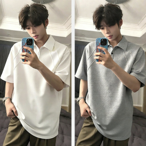 Elegant American Collar Short Sleeve Mens Polo Shirt Boxy Fit