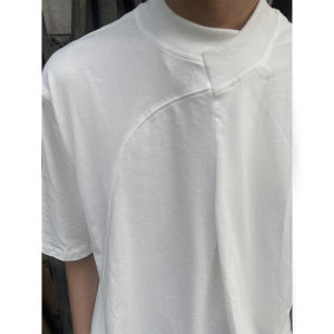 Retro Chinese Style Stand Collar Patchwork Short Sleeve Mens T-Shirt Summer Simple Solid Color Half Sleeve Body Shirt