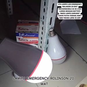 V75 ORI BOHLAM LAMPU 20 W EMERGENCY ROLINSON 20WAT AC DC 2150 LUMEN 2 BATERAI 18650 LAMPU DARURAT OVERCHARGE PROTECTION EMERGENCI CAS CASAN CHARGER TAHAN 10 JAM