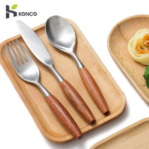 304มีดสแตนเลสมีด้ามจับไม้ชิงชันแข็งภาชนะบนโต๊ะอาหารคุณภาพสูงช้อนส้อมอาหารค่ำที่ตัดสเต็กช้อนชาเครื่องมือรับประทานอาหารที่มีน้ำหนัก1ชิ้น - Konco