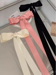 กิ๊บติดผมผีเสื้อหางยาวเกินคาดสำหรับเด็กผู้หญิง คลิปติดผมสไตล์ฝรั่งเศส ตกแต่งด้วยผ้าซาติน ตกแต่งด้วยโบว์ผีเสื้อ สำหรับเด็กผู้หญิง