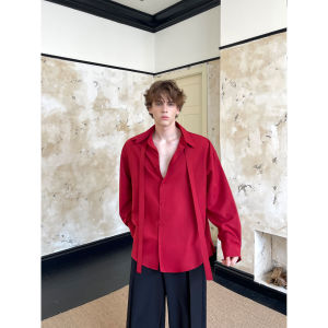 It7 [Neon Carnival] Ankela Red Collar Ribbon Stylish Niche Style Long Sleeves Shirt