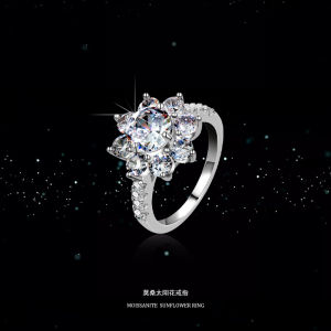 2024 New Fashion S925 Sterling Silver Sunflower Moissanite Ring for Marriage Engagement Gift to Girlfriend Diamond Ring