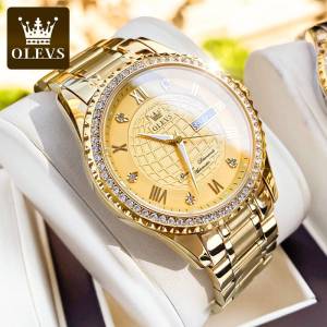 Olevs 2024 New Mens Watch Luxury Automatic Mechanical Dual Calendar Stainless Steel round Face Water Resistant Quartz Movement