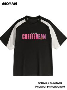 Heavyweight Cotton Hip Hop Vintage Loose Fit Shoulder Sleeve Mens T-Shirt Trendy Large Size Short Sleeve round Neck Tee