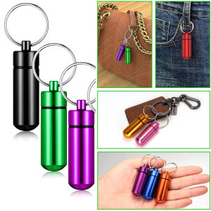 First Chioce กล่องยายาพวงกุญแจอลูมิเนียม กล่องใส่ยาขนาดเล็กแบบพกพากันน้ำ Keychain Pill Box