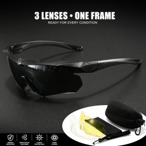 3 Lens Sports Sunglasses UV400 Cycling Glasses Safety Protective Eyewear Windproof Dustproof for Cycling Running Fishing Driving