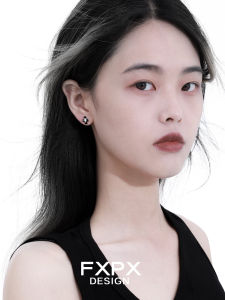 Fxpx/Day and Night S925 Sterling Silver Couples Earrings Black and White Cross Zircon Earrings Special-Interest Design Accessible Luxury Fancy