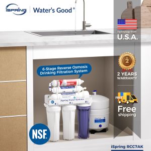 iSpring RCC7AK เครื่องกรองน้ำตื่ม NSF Certified 75 GPD 6-Stage RO Drinking Water Filtration System Reverse Osmosis System pH+ Alkaline Remineralization Under Sink Patented Top-Mounted Faucet