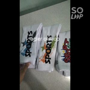 4 Pasang Kaos Kaki Sporty Panjang Sebetis - Kaos Kaki Sport Putih Tebal Motif Random - Bahan Spandex - Ukuran All Size - Stok Ready Selalu